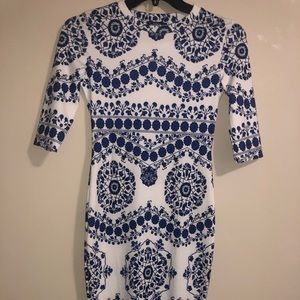 White and blue bohemian type dress.
